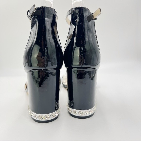 Nine West Size 8 Abigail Black‎ Patent Leather Jeweled Block Heel Dress Sandals - Picture 7 of 13